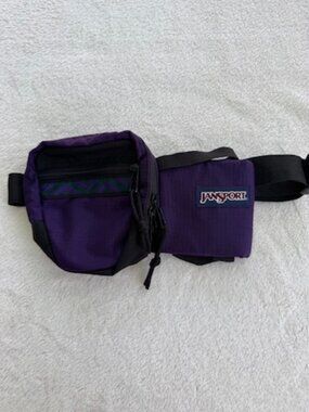 Jansport Vintage Belt Bag Fanny Pack Water Bottle Holder Purple Black